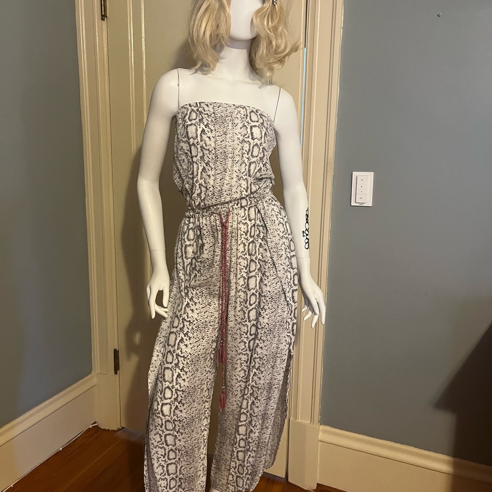 Blue Island grey and White Jumpsuit with Wide-Leg Silhouette